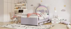 Fortuna lai Lit Enfant 90x200cm, Lit Licorne avec Lit Escamotable, Violette Discount