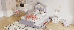 Fortuna lai Lit Enfant 90x200cm, Lit Licorne avec Lit Escamotable, Violette Discount