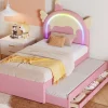 Fortuna lai Lit Enfant 90x200cm, Lit Licorne avec Lit Escamotable, Rose Online