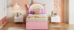 Fortuna lai Lit Enfant 90x200cm, Lit Licorne avec Lit Escamotable, Rose Online