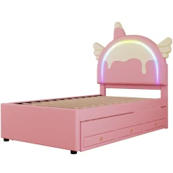 Fortuna lai Lit Enfant 90x200cm, Lit Licorne avec Lit Escamotable, Rose Online