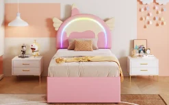 Fortuna lai Lit Enfant 90x200cm, Lit Licorne avec Lit Escamotable, Rose Online
