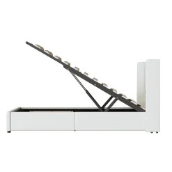 Generique Lit enfant, 90x200cm, PU, LED, USB, Bluetooth, coffre, sommier, beige
