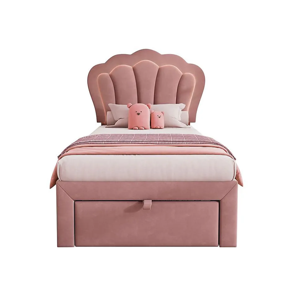 Blackcolors Lit Enfant 90x190cm Tiroirs APP-Control LED Velours Rose Clearance