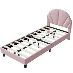 ProximaX Lit enfant/Lit capitonné 90 x 190 cm avec sommier à lattes, tête de lit et dossier réglables, velours, sans matelas, Rose Online
