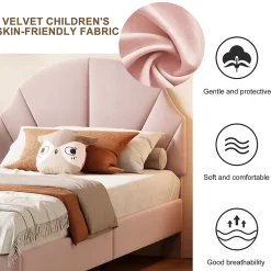 ProximaX Lit enfant/Lit capitonné 90 x 190 cm avec sommier à lattes, tête de lit et dossier réglables, velours, sans matelas, Rose Online