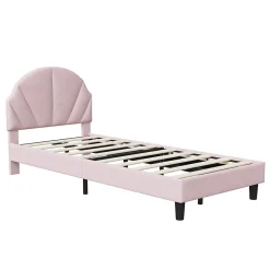 ProximaX Lit enfant/Lit capitonné 90 x 190 cm avec sommier à lattes, tête de lit et dossier réglables, velours, sans matelas, Rose Online