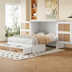 Okwish Lit Escamotable 140x200 cm - Lit Mural Vertical avec 2 Tiroirs de Rangement, Structure Bois de Pin et MDF, Sans Matelas, Blanc Online