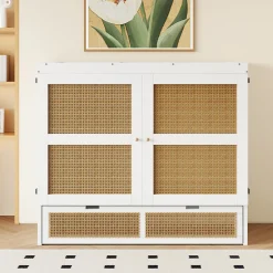 Okwish Lit Escamotable 140x200 cm - Lit Mural Vertical avec 2 Tiroirs de Rangement, Structure Bois de Pin et MDF, Sans Matelas, Blanc Online