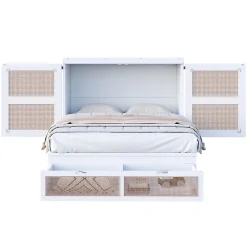Okwish Lit Escamotable 140x200 cm - Lit Mural Vertical avec 2 Tiroirs de Rangement, Structure Bois de Pin et MDF, Sans Matelas, Blanc Online