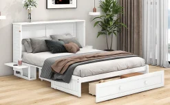 Enfant Fortuna lai Lit Escamotable 140x200cm, Avec Tiroirs, Petit Étagère, Transformable, Blanc