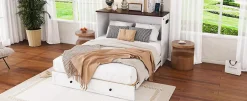 Fortuna lai Lit Escamotable 140x200cm, Tiroirs, USB, Plateforme, Sans Matelas, Blanc Best