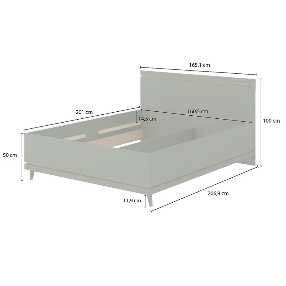 Meublorama Lit et sommier NOKI 160x200 cm vert et bois Style scandinave Clearance