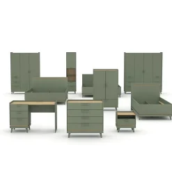 Meublorama Lit et sommier NOKI 160x200 cm vert et bois Style scandinave Clearance