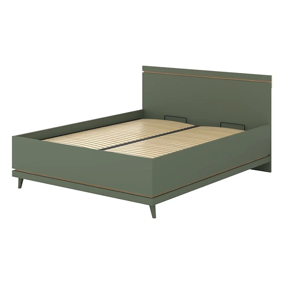 Meublorama Lit et sommier NOKI 160x200 cm vert et bois Style scandinave Clearance