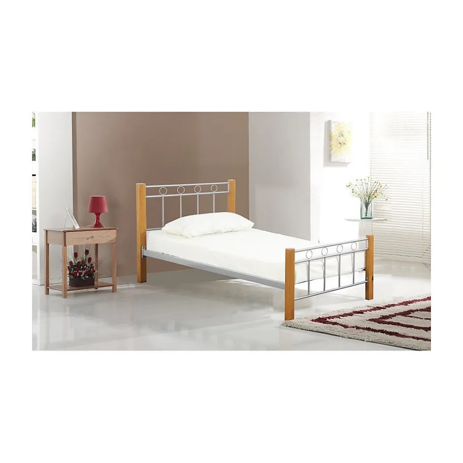 Meublorama Lit EVELINE 90x200 cm Métal et bois gris Sommier inclus Style design