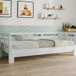 Gutent Lit extensible 90x190cm, lit de jour avec 2 places de couchage et cadre roulant, lit en forme de coeur, pin massif, blanc