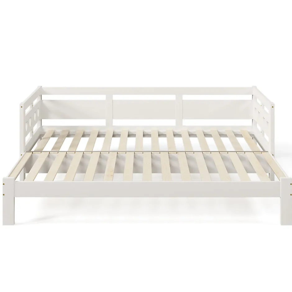 Gutent Lit extensible 90x190cm, lit de jour avec 2 places de couchage et cadre roulant, lit en forme de coeur, pin massif, blanc
