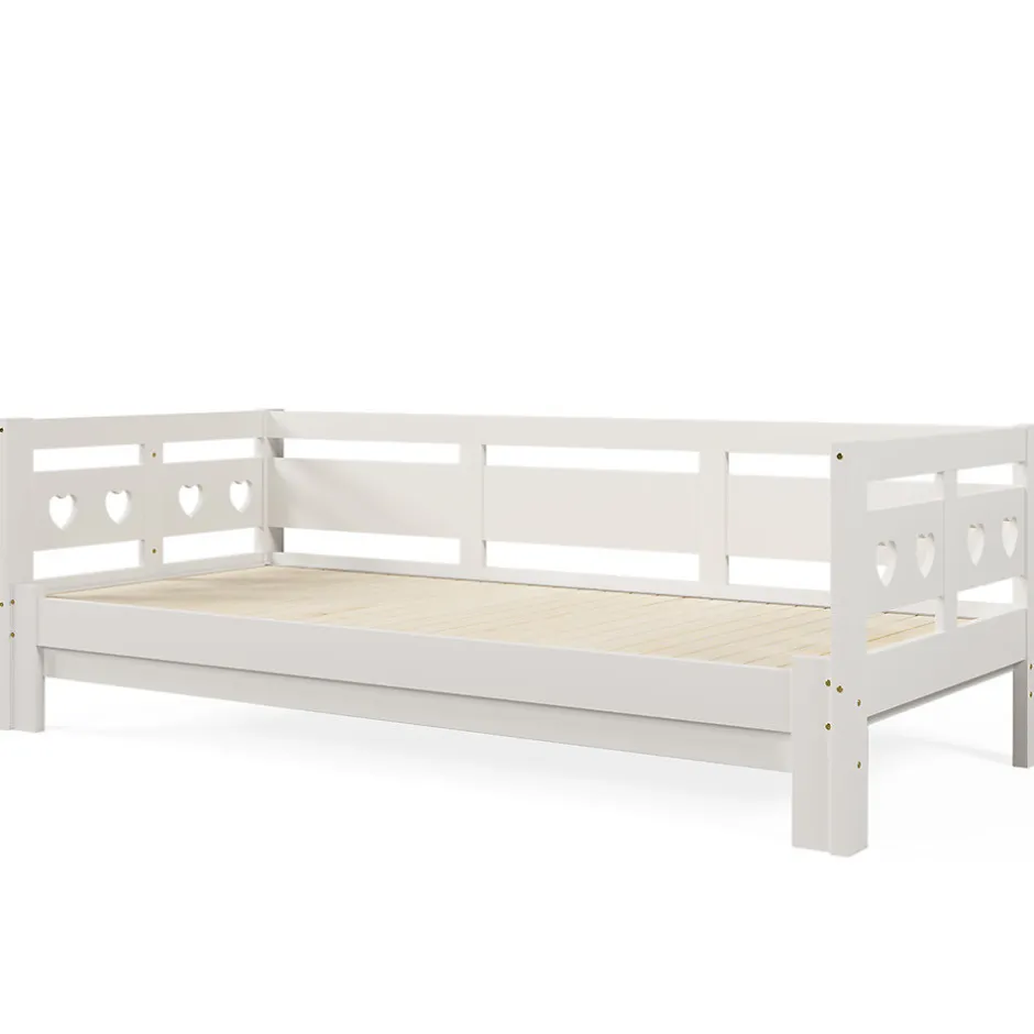 Gutent Lit extensible 90x190cm, lit de jour avec 2 places de couchage et cadre roulant, lit en forme de coeur, pin massif, blanc