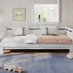 Gutent Lit extensible 90x190cm, lit de jour avec 2 places de couchage et cadre roulant, lit en forme de coeur, pin massif, blanc