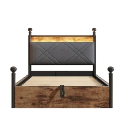 Enfant Blackcolors Lit fer forgé 90x190 cm, rangement hydraulique, baldaquin, LED/USB - noir