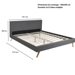 Weber Industries Lit FJORD 180x200 + 1 sommier / tissu Gris Foncé Hot