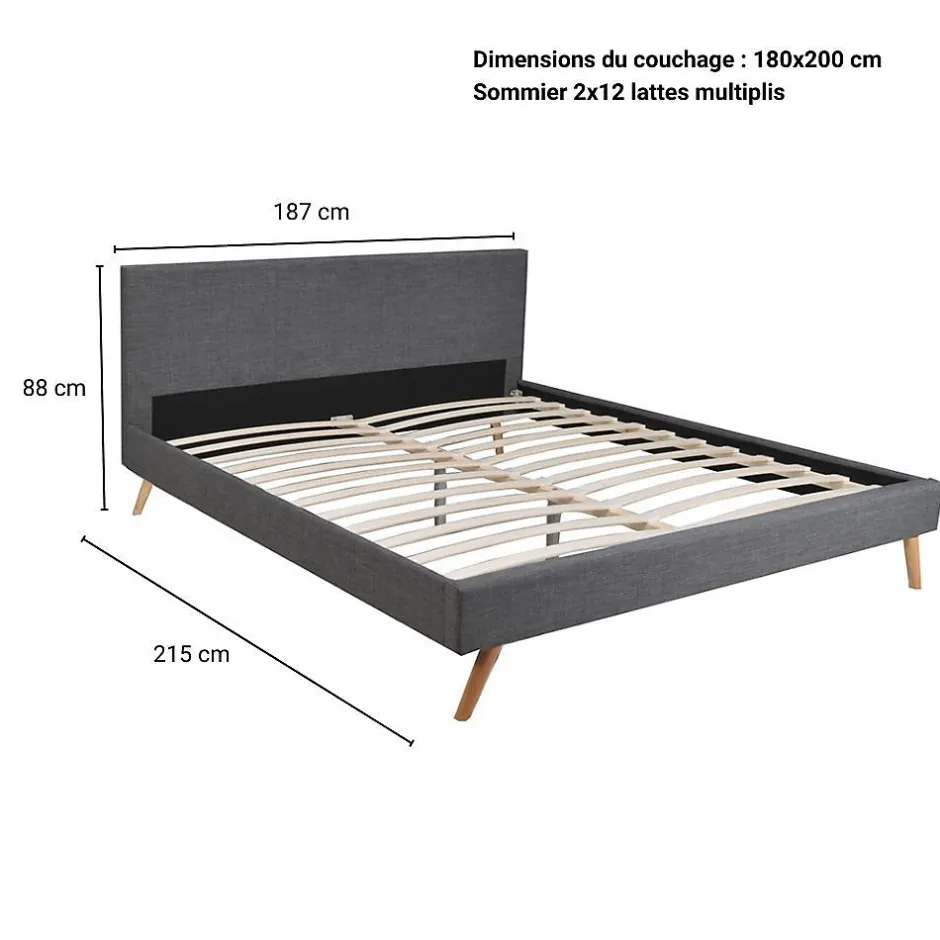 Weber Industries Lit FJORD 180x200 + 1 sommier / tissu Gris Foncé Hot