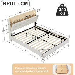 Simple Life Lit flottant 140x190 cm, rembourré, LED, USB, PU, Blanc Online