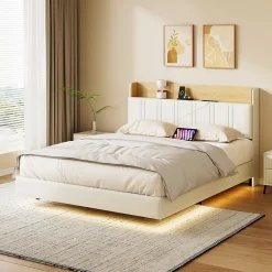 Simple Life Lit flottant 140x190 cm, rembourré, LED, USB, PU, Blanc Online