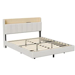 Simple Life Lit flottant 140x190 cm, rembourré, LED, USB, PU, Blanc Online