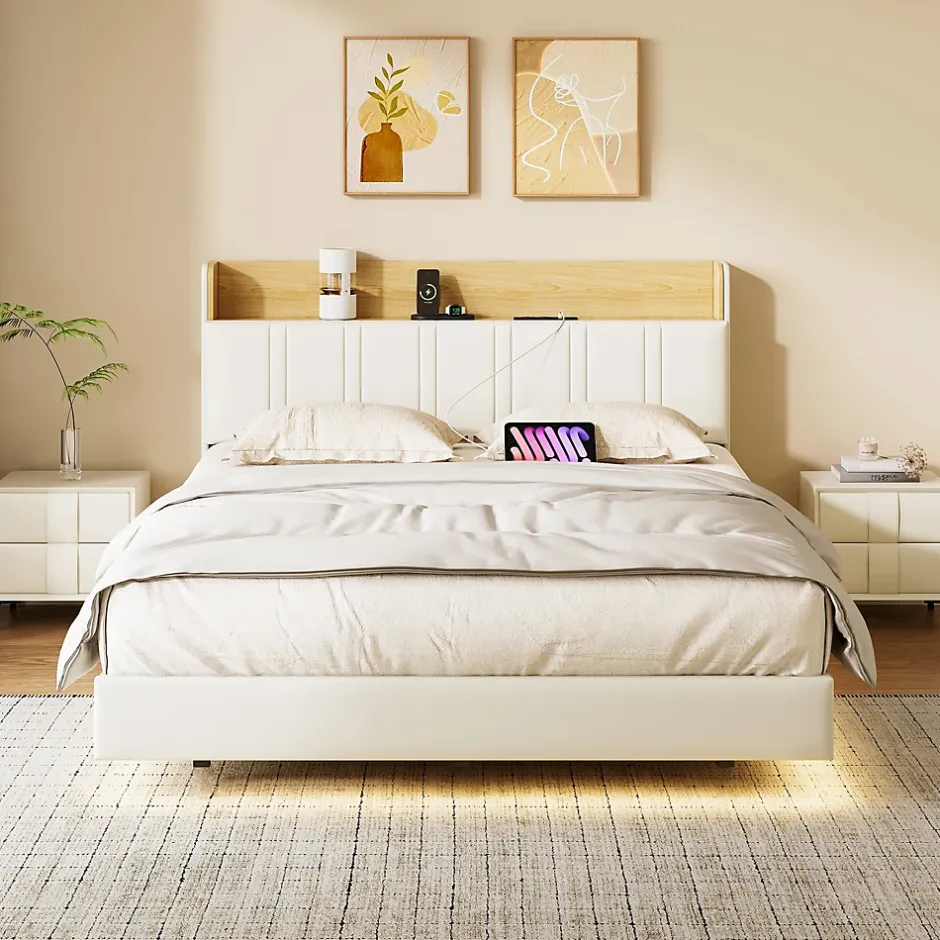 Simple Life Lit flottant 140x190 cm, rembourré, LED, USB, PU, Blanc Online