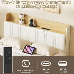Simple Life Lit flottant 140x190 cm, rembourré, LED, USB, PU, Blanc Online