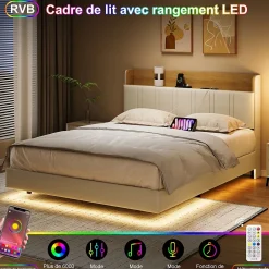 Simple Life Lit flottant 140x190 cm, rembourré, LED, USB, PU, Blanc Online