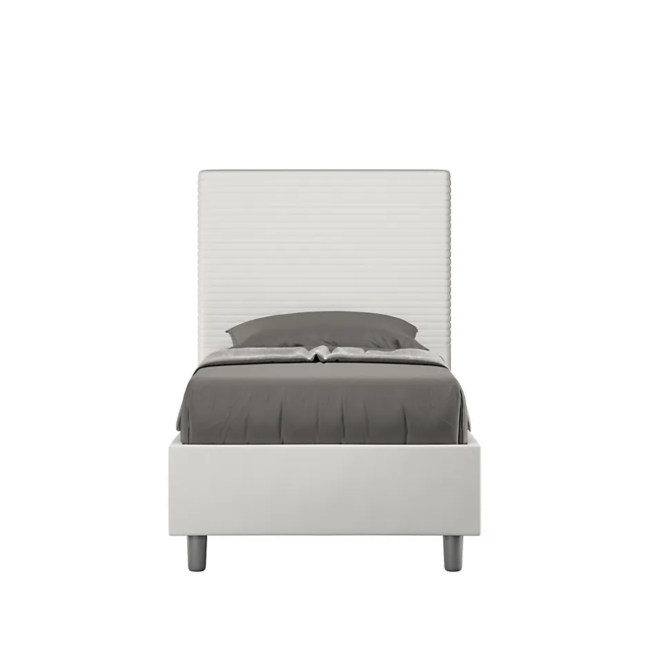 Ityhome Lit Focus en simili cuir blanc sans sommier rembourré 80x210