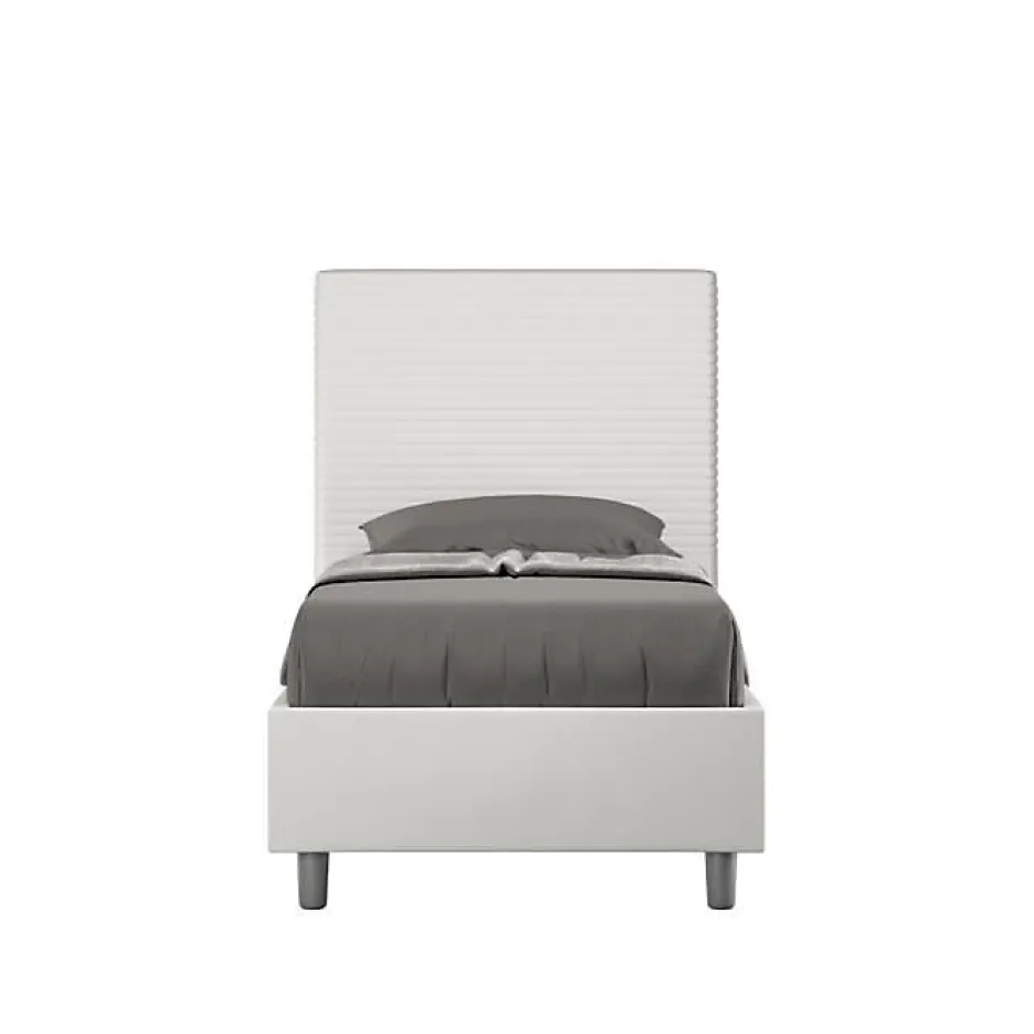 Ityhome Lit Focus en simili cuir blanc sans sommier rembourré 80x210
