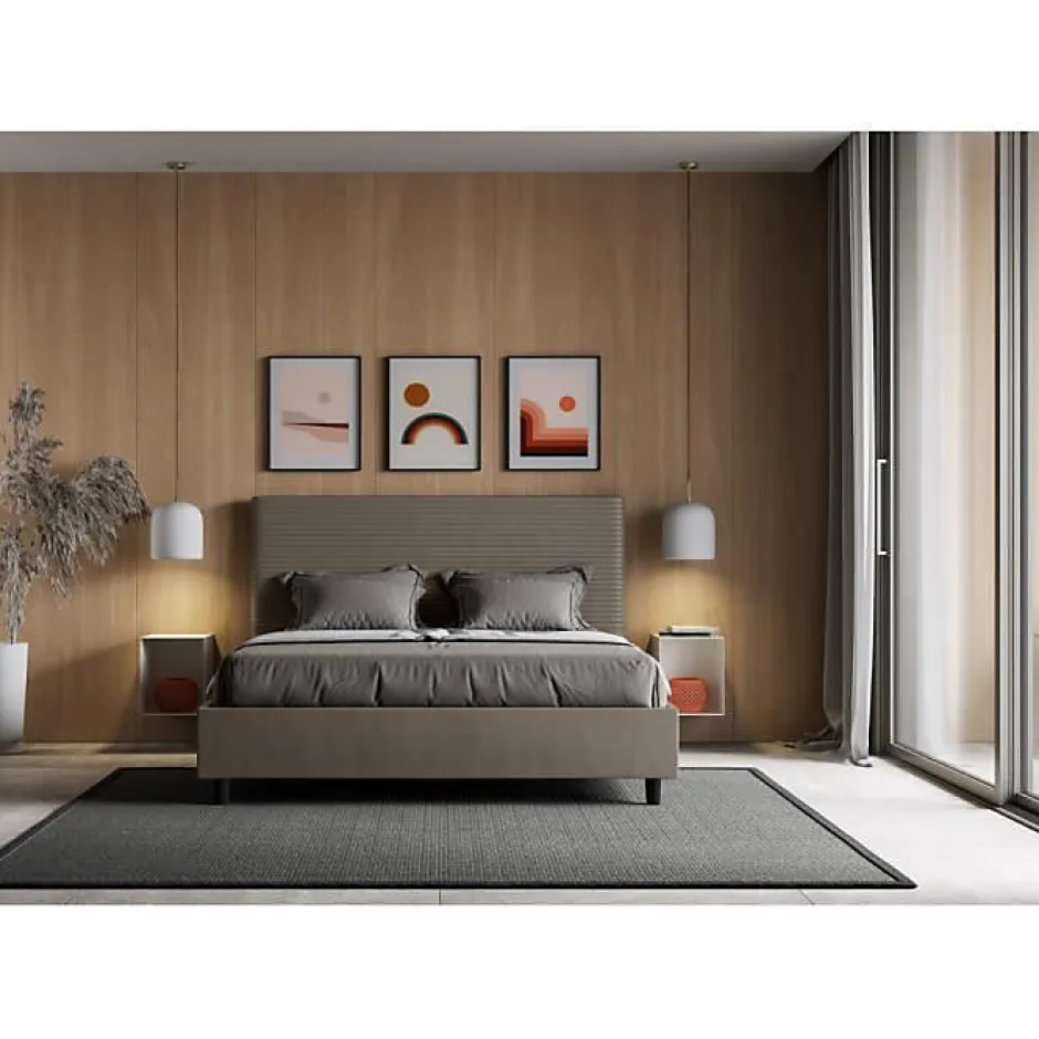 Ityhome Lit Focus sans sommier rembourré 160x190 simili cuir cappuccino
