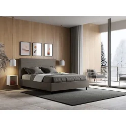 Ityhome Lit Focus sans sommier rembourré 160x190 simili cuir cappuccino