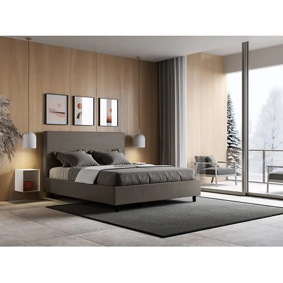 Ityhome Lit Focus sans sommier rembourré 160x190 simili cuir cappuccino
