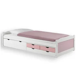 Idimex Lit fonctionnel en pin ANDREA, 90 x 200 cm, lasuré blanc rose Clearance
