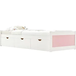 Idimex Lit fonctionnel MIA 90 x 200 cm, en pin massif lasuré blanc et rose Best