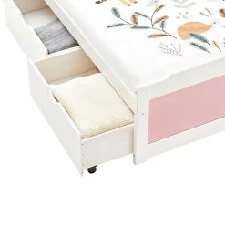 Idimex Lit fonctionnel MIA 90 x 200 cm, en pin massif lasuré blanc et rose Best