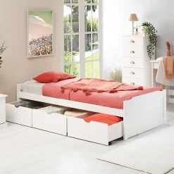 Idimex Lit fonctionnel MIA 90 x 190 cm, en pin massif lasuré blanc