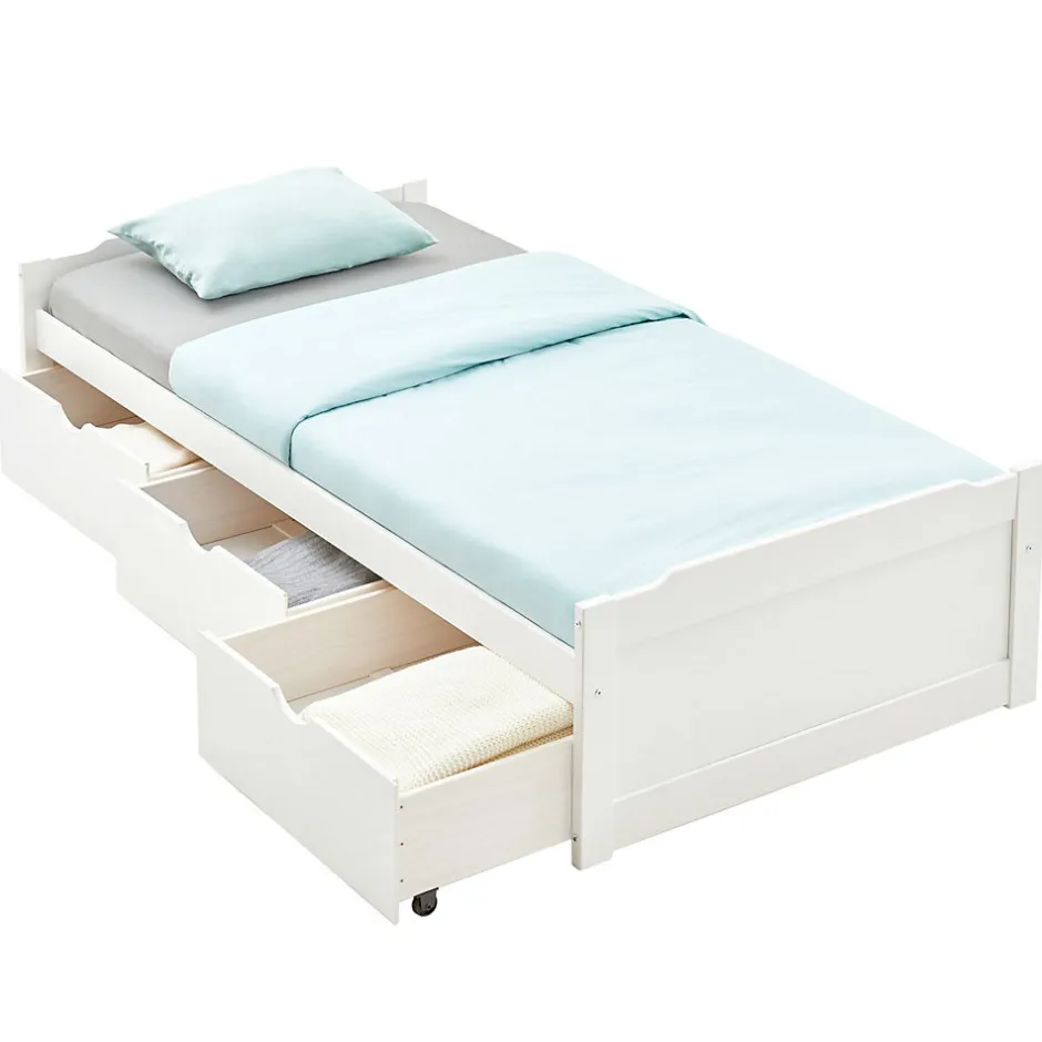 Idimex Lit fonctionnel MIA 90 x 190 cm, en pin massif lasuré blanc
