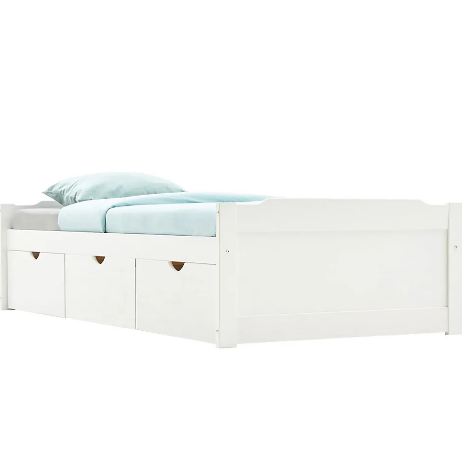 Idimex Lit fonctionnel MIA 90 x 190 cm, en pin massif lasuré blanc