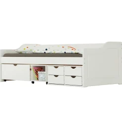 Idimex Lit fonctionnel SENTA en pin massif, 90 x 200 cm, lasuré blanc Clearance