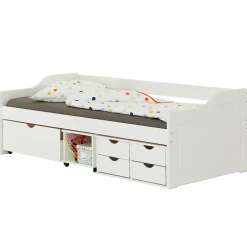 Idimex Lit fonctionnel SENTA en pin massif, 90 x 200 cm, lasuré blanc Clearance