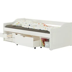 Idimex Lit fonctionnel SENTA en pin massif, 90 x 200 cm, lasuré blanc Clearance