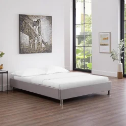 Idimex Lit futon double NIZZA, 140 x 190 cm, avec sommier, revêtement en tissu gris