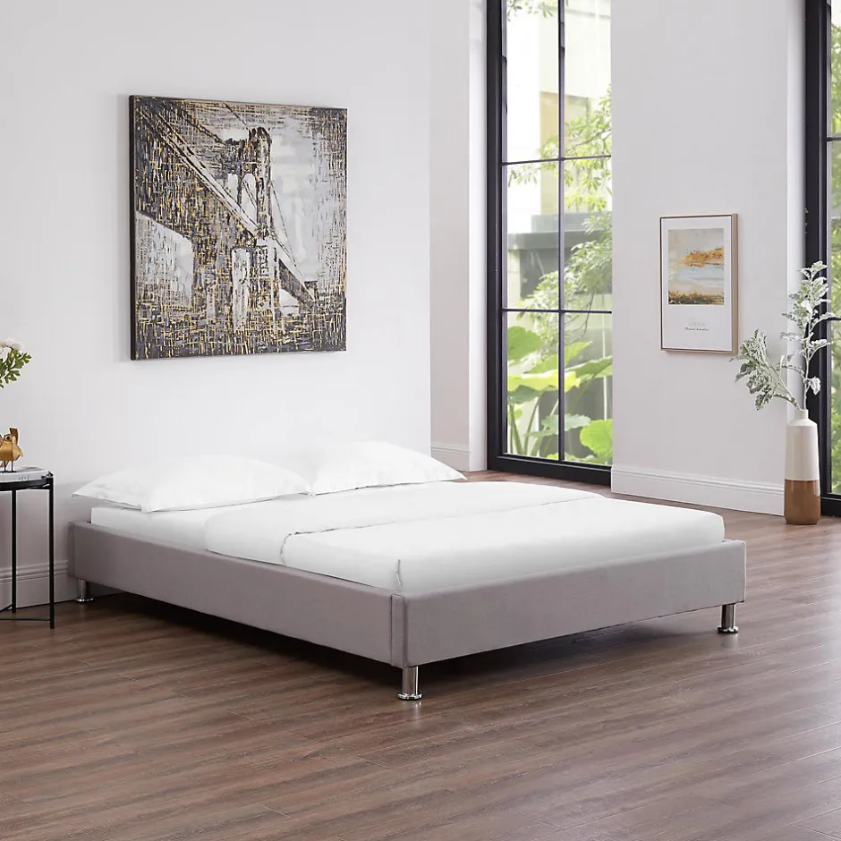 Idimex Lit futon double NIZZA, 140 x 190 cm, avec sommier, revêtement en tissu gris