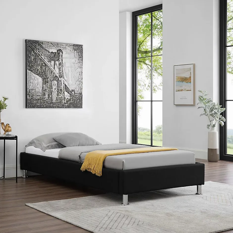 Idimex Lit futon simple NIZZA, 90 x 190 cm, avec sommier, revêtement en tissu noir Outlet